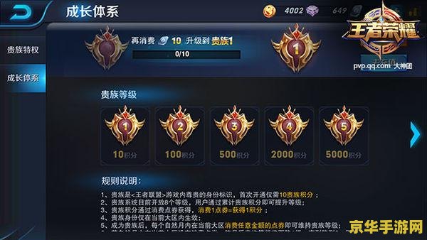 王者荣耀贵族等级提升要多少钱