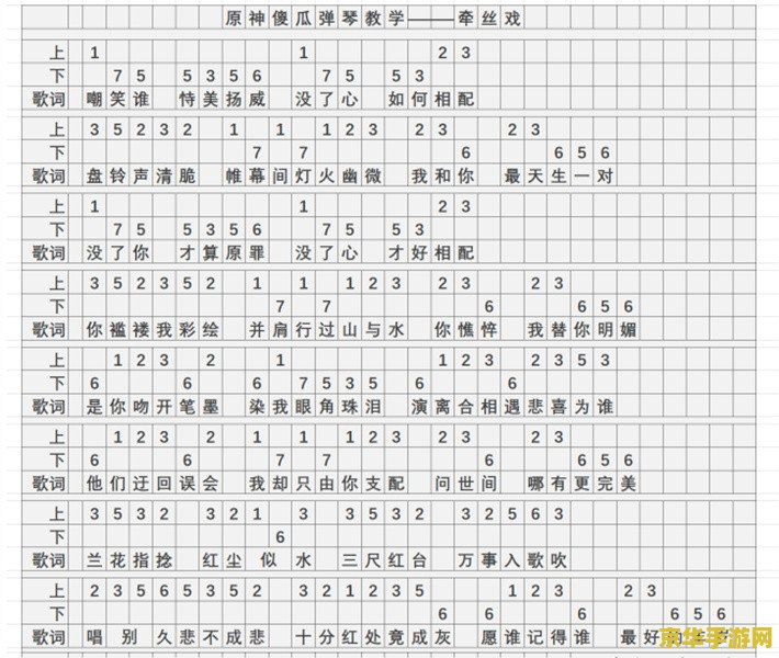 原神琴谱大全简单歌曲 原神琴谱大全简单歌曲