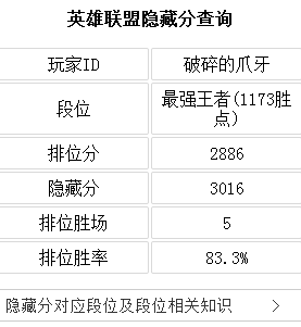 英雄联盟隐藏分查询对应段位s10